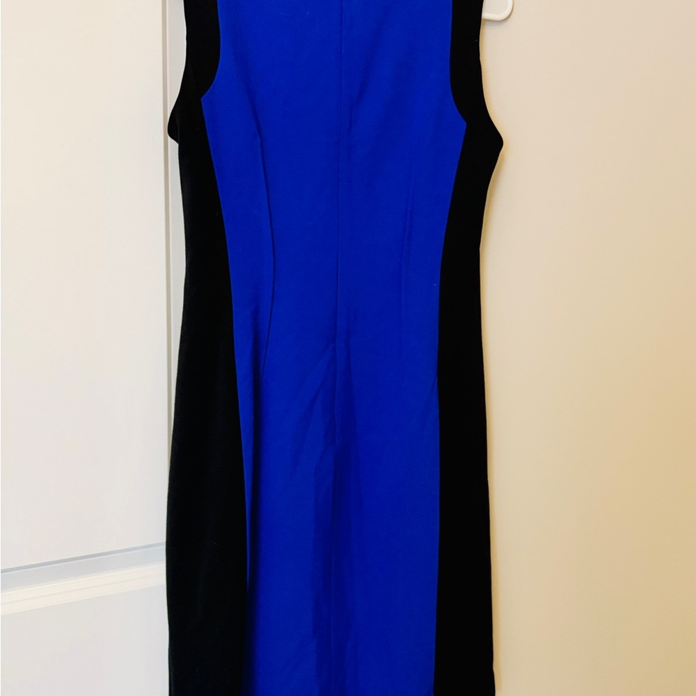 Calvin Klein Royal Blue and Black Colorblock Midi Sheath Dress